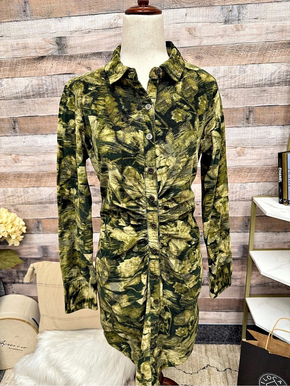 Pilcro Green Camo Corduroy Shirt Dress 2